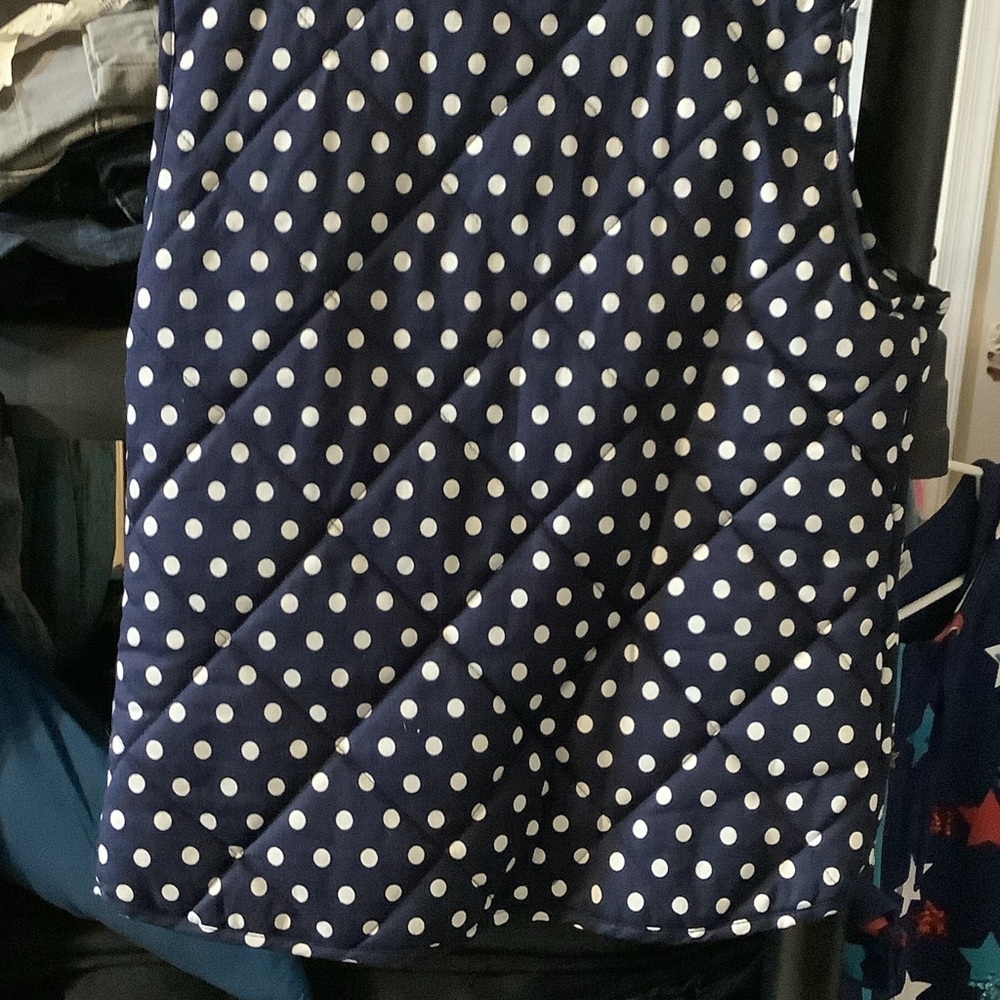 Peach Love California Dark Blue and White Polka Dot quilted zipper vest, small - Picture 8 of 8